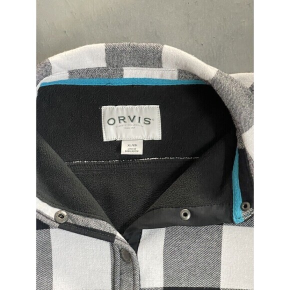 Orvis Womens Sz L Snap Front shirt Jacket Buffalo Plaid Fleece Lined Black White - Picture 2 of 6